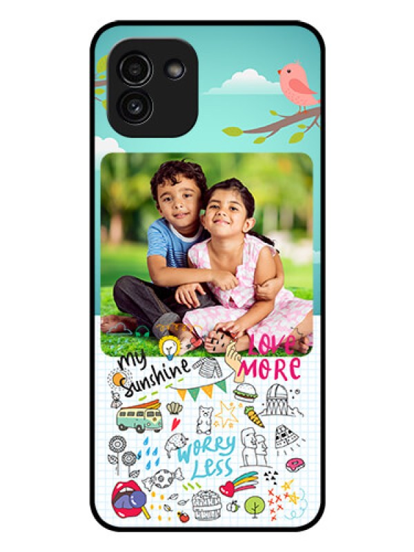 Custom Galaxy A03 Photo Printing on Glass Case - Doodle love Design