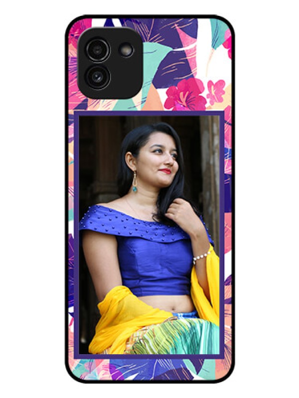 Custom Galaxy A03 Custom Glass Mobile Case - Abstract Floral Design