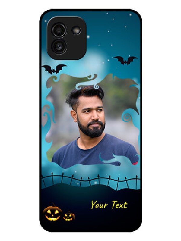 Custom Galaxy A03 Custom Glass Phone Case - Halloween frame design