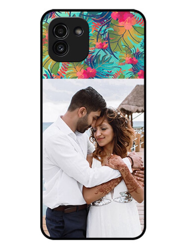 Custom Galaxy A03 Photo Printing on Glass Case - Watercolor Floral Design