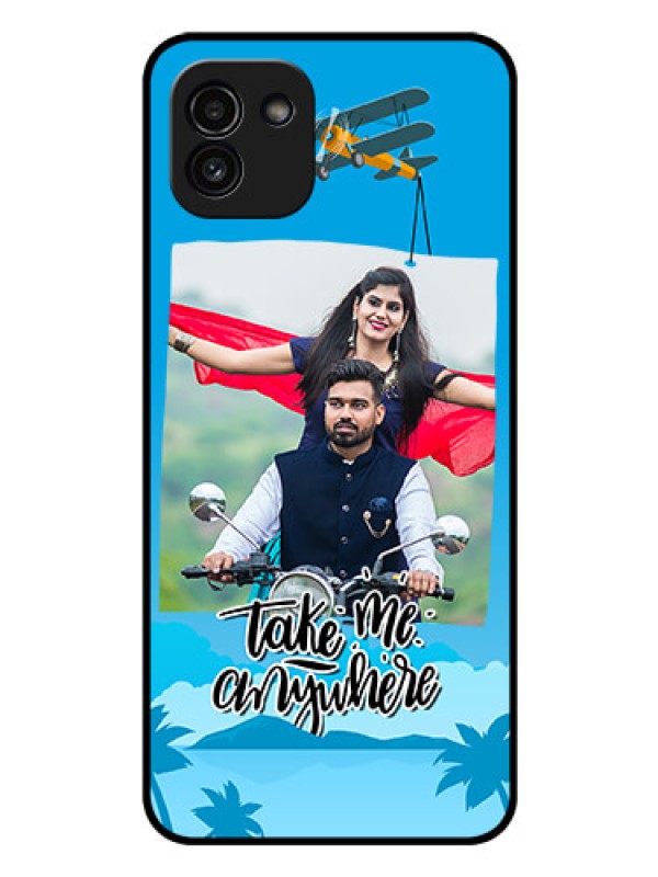 Custom Galaxy A03 Custom Glass Mobile Case - Traveller Design