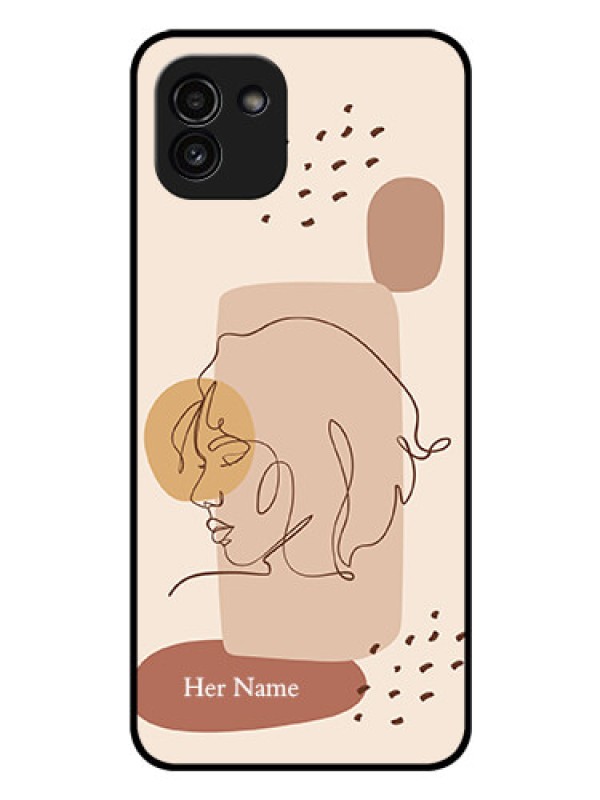 Custom Galaxy A03 Photo Printing on Glass Case - Calm Woman line art Design