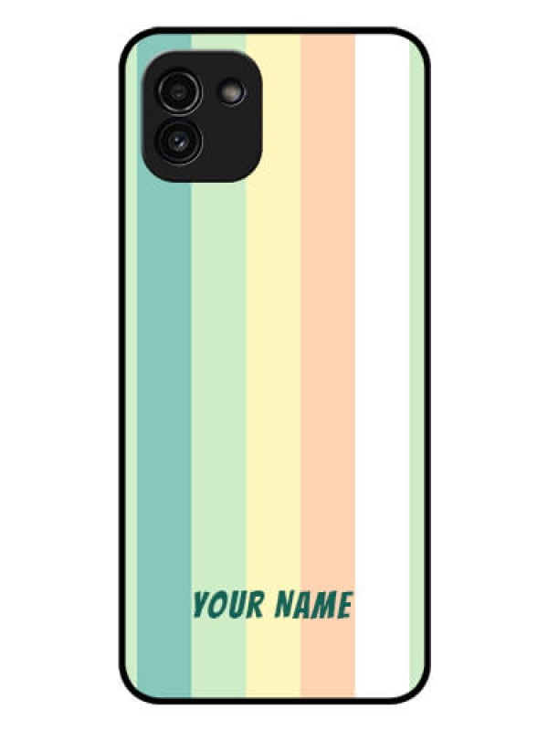 Custom Galaxy A03 Photo Printing on Glass Case - Multi-colour Stripes Design