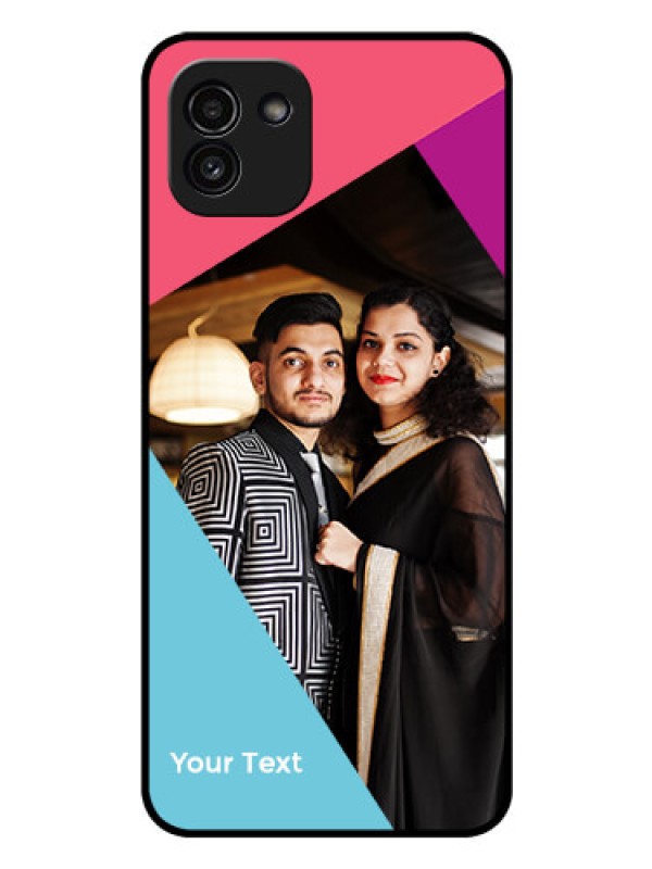 Custom Galaxy A03 Custom Glass Mobile Case - Stacked Triple colour Design