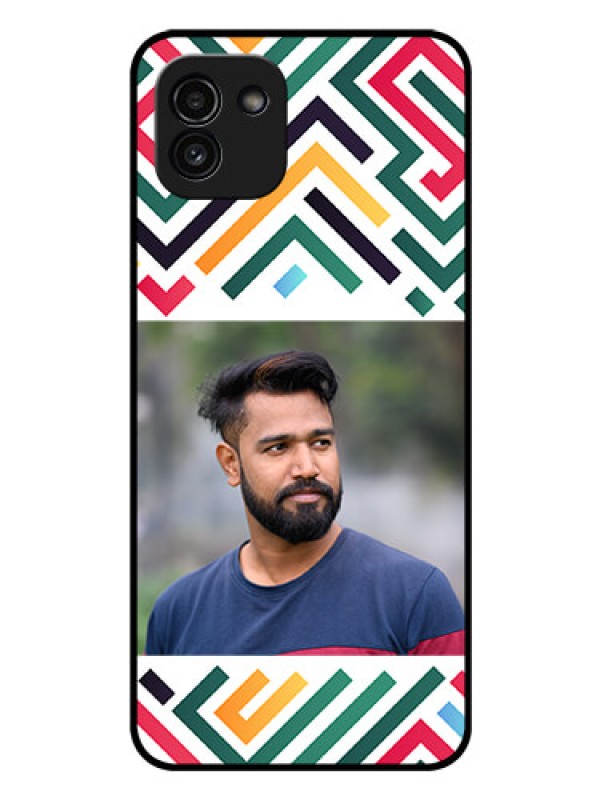 Custom Galaxy A03 Personalized Glass Phone Case - Colorful Maze Pattern Design