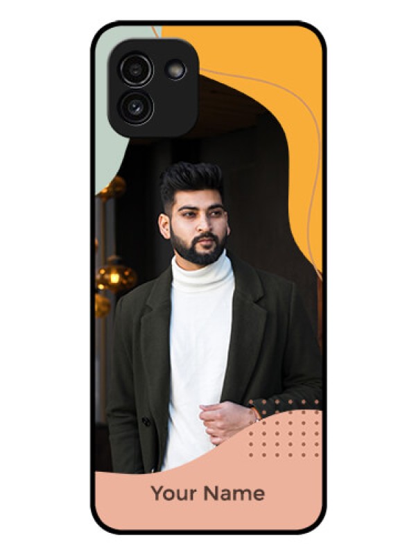 Custom Galaxy A03 Personalized Glass Phone Case - Tri-coloured overlay design