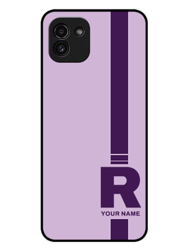 Custom Galaxy A03 Photo Printing on Glass Case - Simple dual tone stripe with name Design