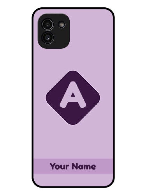 Custom Galaxy A03 Custom Glass Mobile Case - Custom Letter in curved badge Design