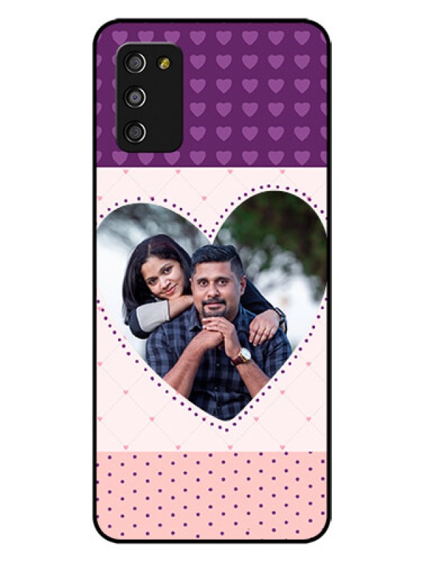 Custom Galaxy A03s Custom Glass Phone Case - Violet Love Dots Design