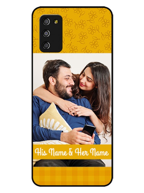 Custom Galaxy A03s Custom Glass Mobile Case - Yellow Floral Design