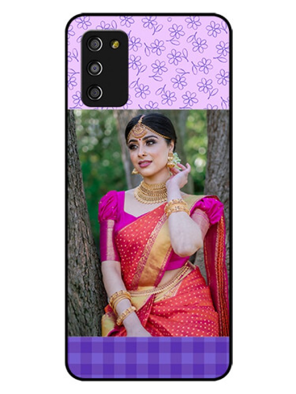 Custom Galaxy A03s Custom Glass Phone Case - Purple Floral Design