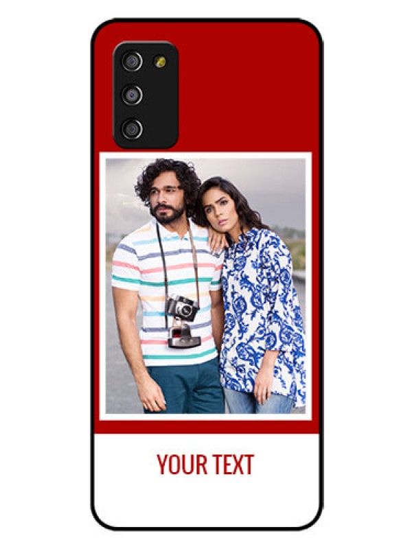 Custom Galaxy A03s Personalized Glass Phone Case - Simple Red Color Design