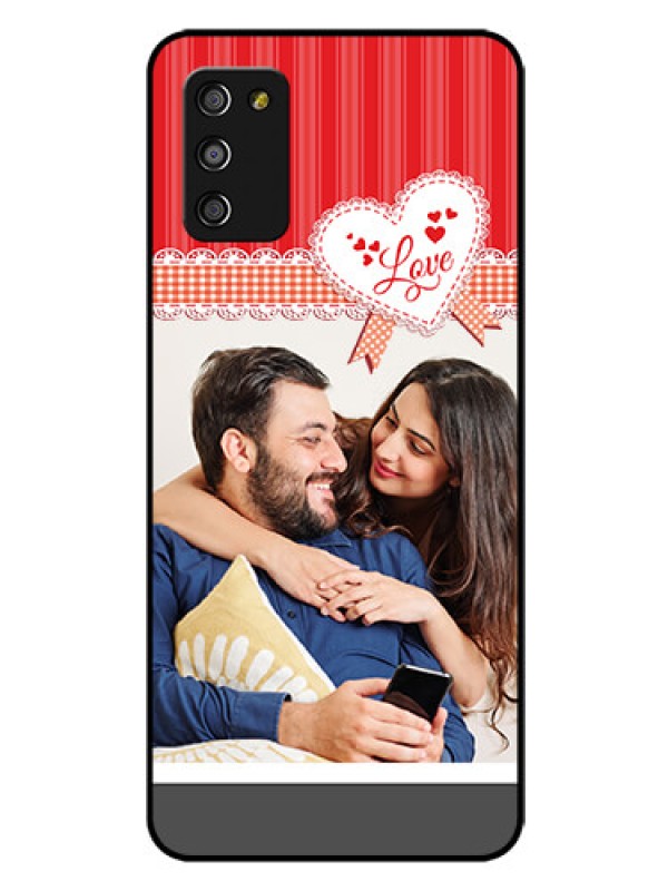 Custom Galaxy A03s Custom Glass Mobile Case - Red Love Pattern Design