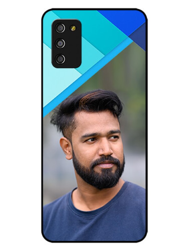 Custom Galaxy A03s Custom Glass Phone Case - Blue Pattern Design