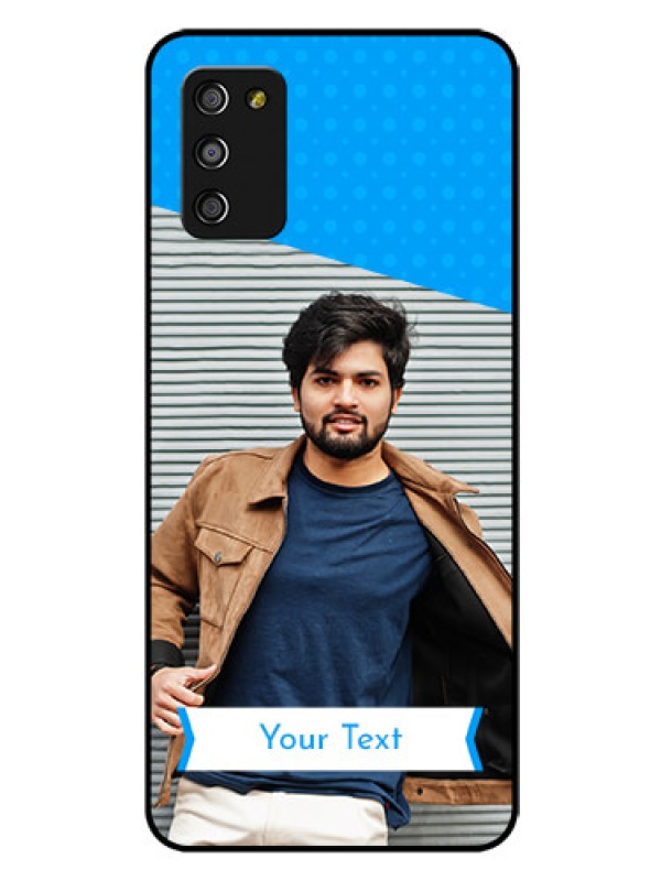 Custom Galaxy A03s Photo Printing on Glass Case - Simple Blue Color Design