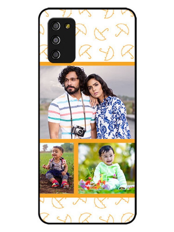Custom Galaxy A03s Custom Glass Mobile Case - Yellow Pattern Design