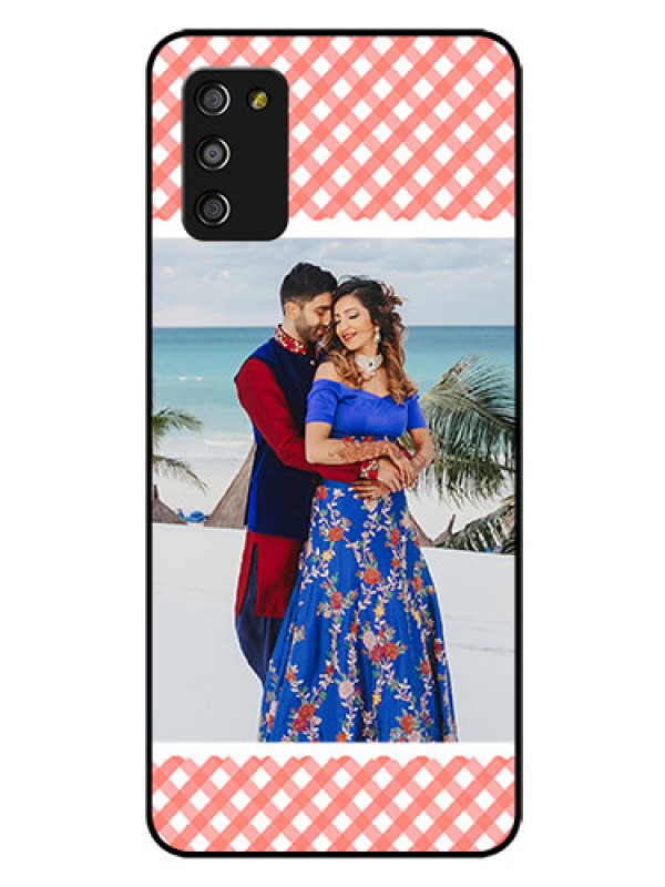 Custom Galaxy A03s Personalized Glass Phone Case - Pink Pattern Design