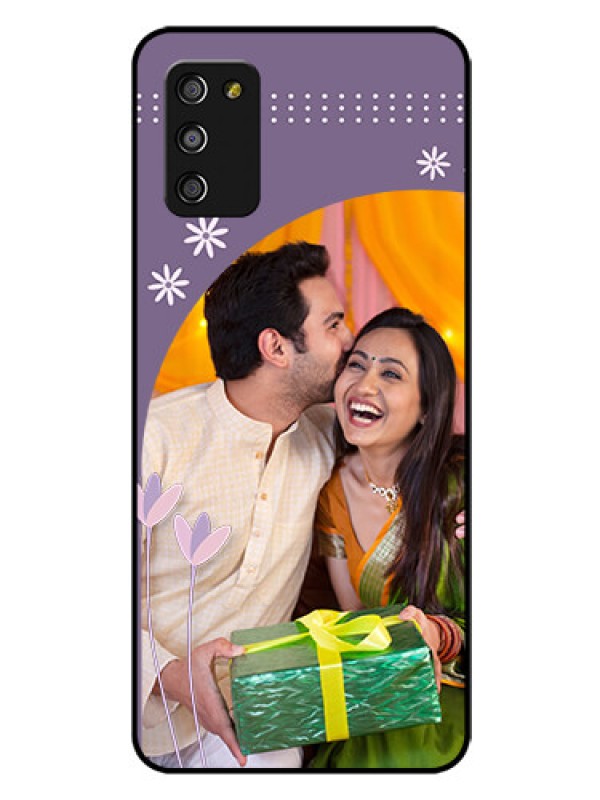 Custom Galaxy A03s Custom Glass Mobile Case - Lavender flowers design 