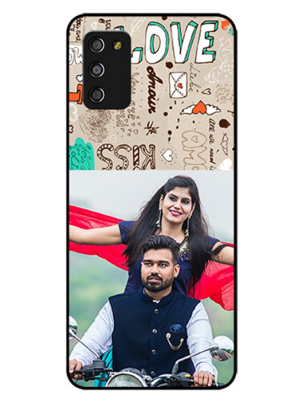 Custom Galaxy A03s Custom Glass Phone Case - Love Doodle Pattern 