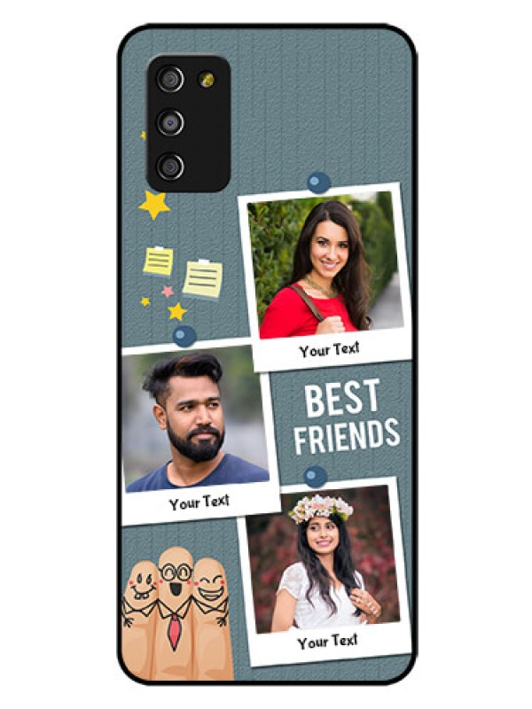 Custom Galaxy A03s Personalized Glass Phone Case - Sticky Frames and Friendship Design