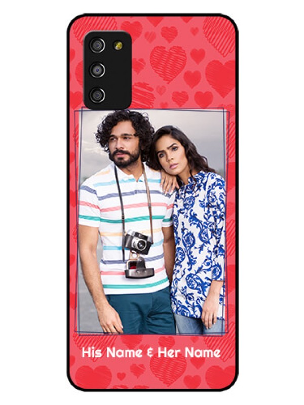 Custom Galaxy A03s Photo Printing on Glass Case - with Red Heart Symbols Design
