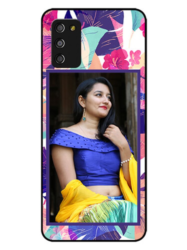 Custom Galaxy A03s Custom Glass Mobile Case - Abstract Floral Design