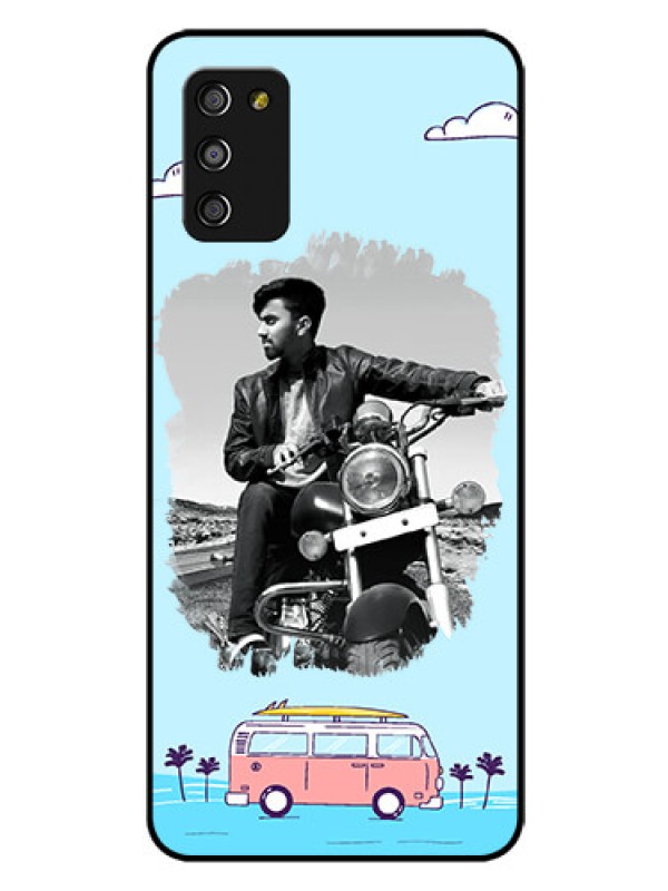 Custom Galaxy A03s Photo Printing on Glass Case - Travel & Adventure Design