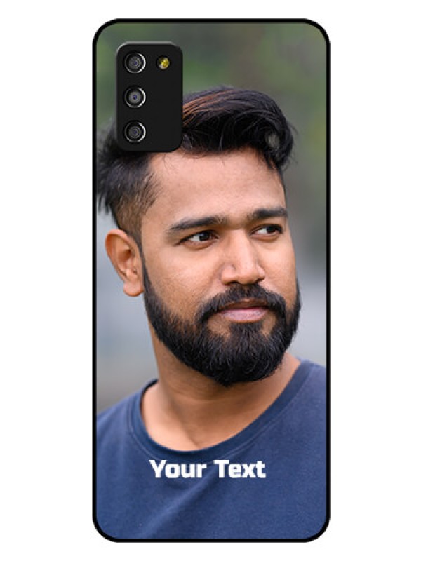 Custom Galaxy A03s Glass Mobile Cover: Photo with Text