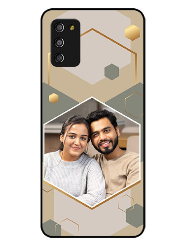 Custom Galaxy A03s Photo Printing on Glass Case - Stylish Hexagon Pattern Design