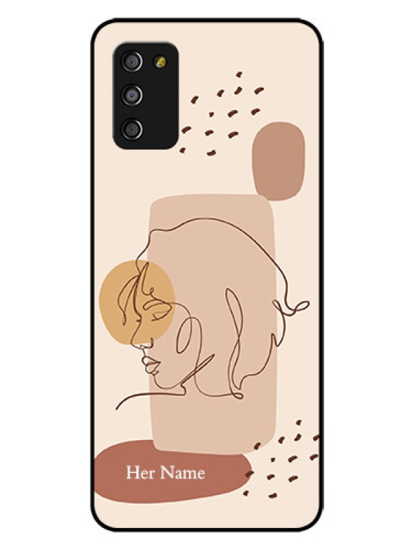 Custom Galaxy A03s Photo Printing on Glass Case - Calm Woman line art Design