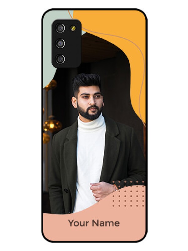 Custom Galaxy A03s Personalized Glass Phone Case - Tri-coloured overlay design