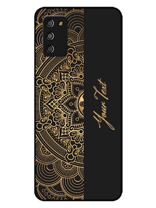 Custom Galaxy A03s Photo Printing on Glass Case - Mandala art with custom text Design