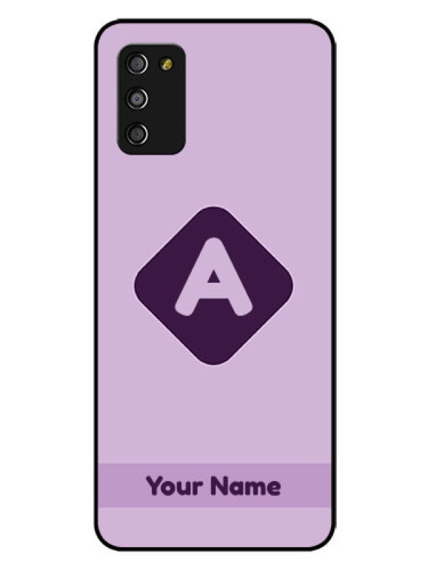 Custom Galaxy A03s Custom Glass Mobile Case - Custom Letter in curved badge Design