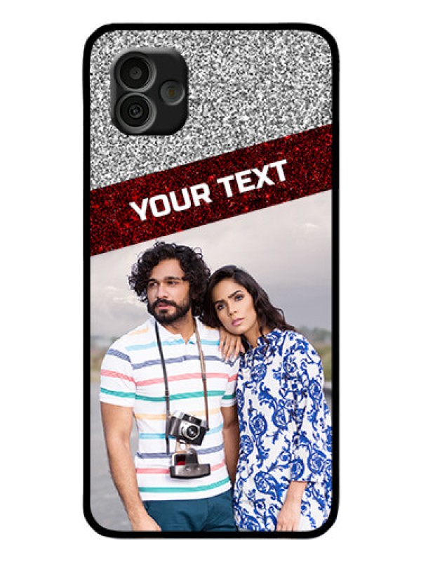 Custom Samsung Galaxy A04 Personalized Glass Phone Case - Image Holder with Glitter Strip Design