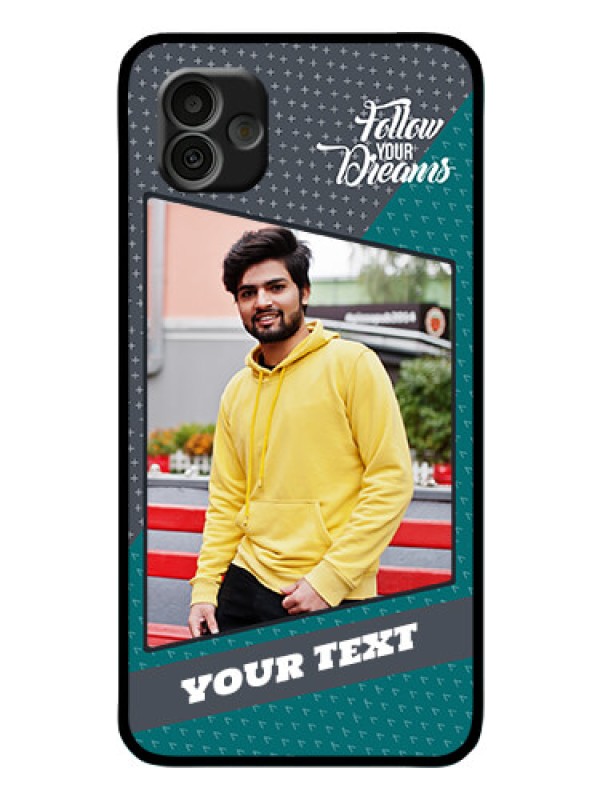 Custom Samsung Galaxy A04 Personalized Glass Phone Case - Background Pattern Design with Quote