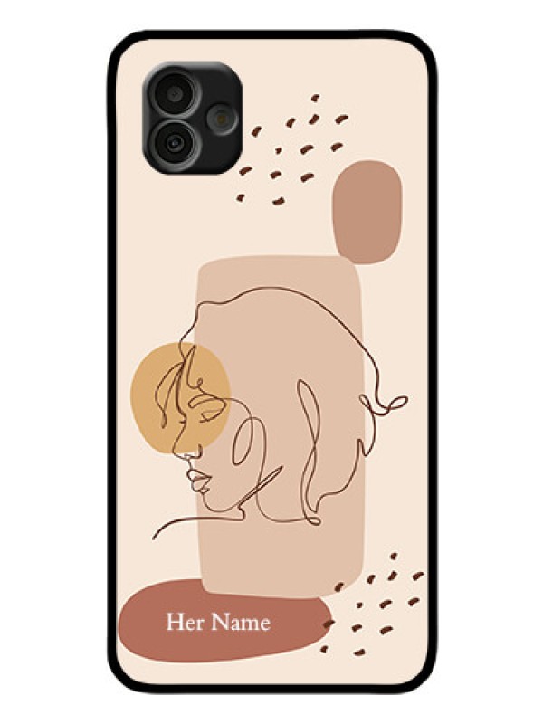 Custom Galaxy A04 Photo Printing on Glass Case - Calm Woman line art Design
