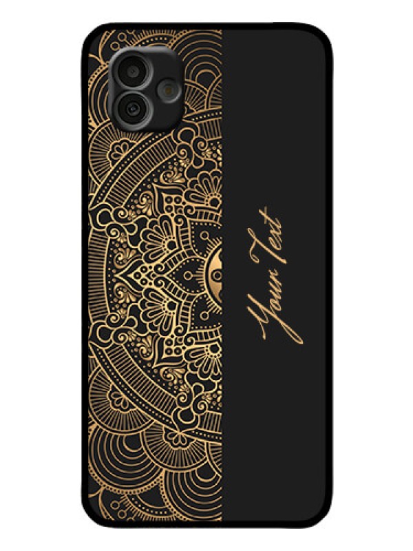 Custom Galaxy A04 Photo Printing on Glass Case - Mandala art with custom text Design