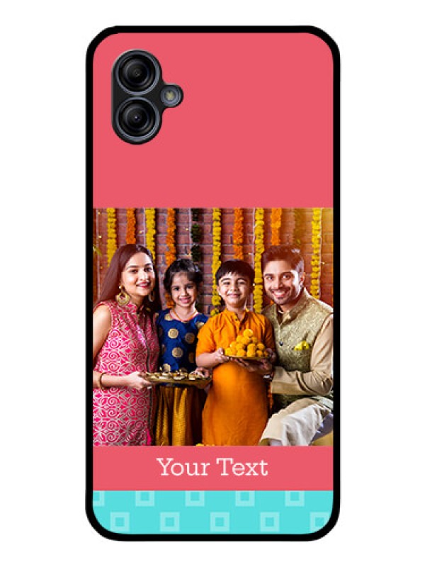 Custom Galaxy A04e Personalized Glass Phone Case - Peach & Blue Color Design