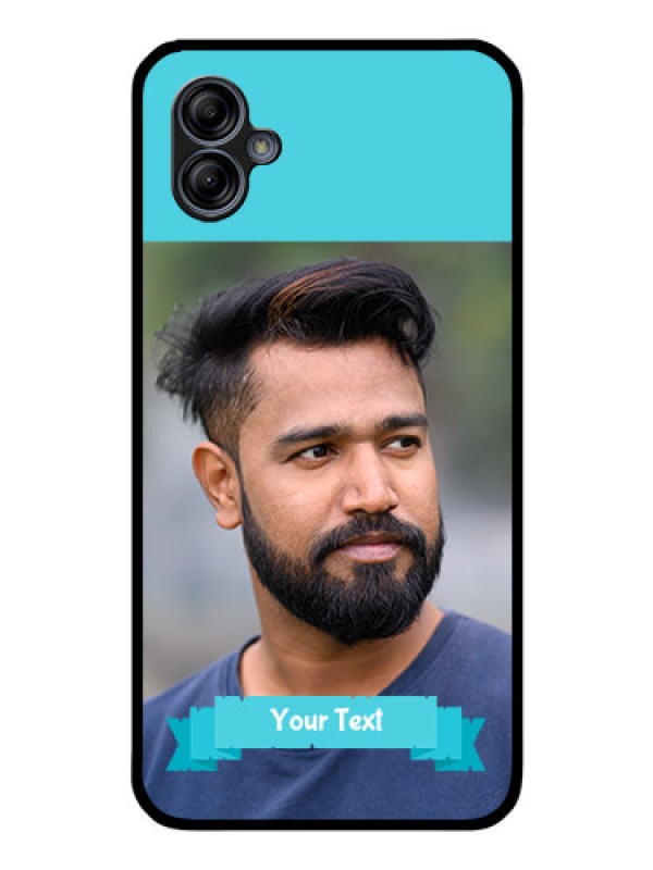 Custom Galaxy A04e Personalized Glass Phone Case - Simple Blue Color Design