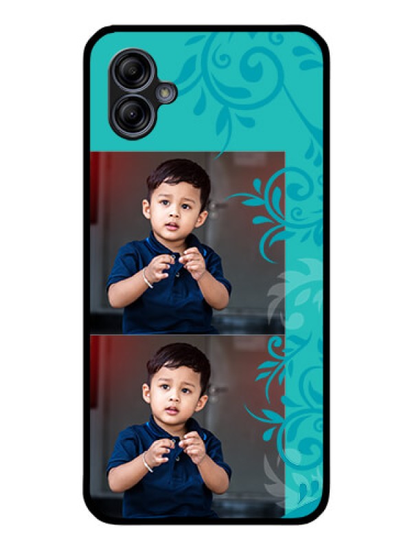 Custom Galaxy A04e Personalized Glass Phone Case - with Photo and Green Floral Design