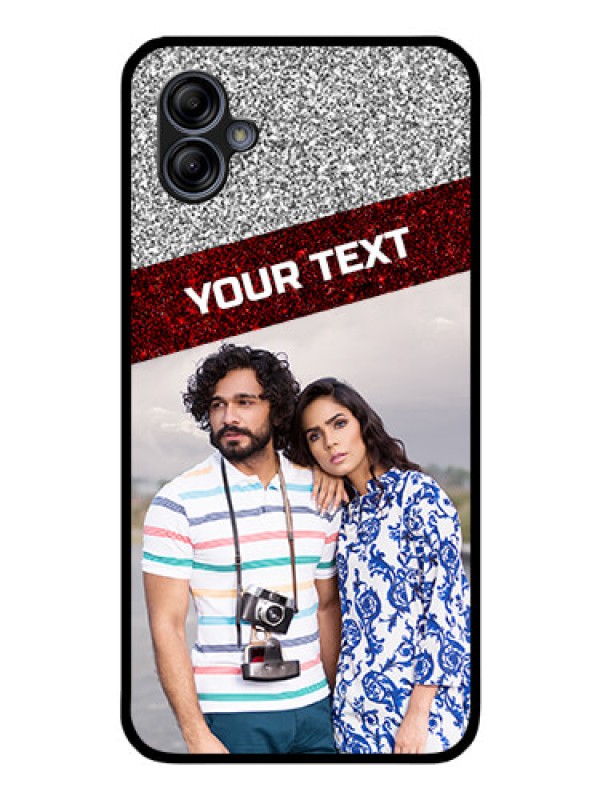 Custom Galaxy A04e Personalized Glass Phone Case - Image Holder with Glitter Strip Design