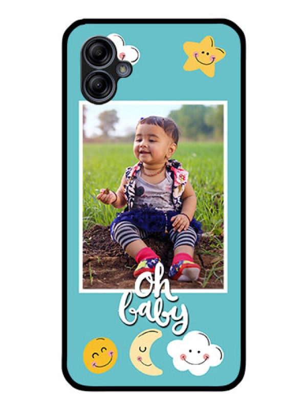 Custom Galaxy A04e Personalized Glass Phone Case - Smiley Kids Stars Design