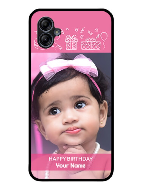 Custom Galaxy A04e Photo Printing on Glass Case - with Birthday Line Art Design
