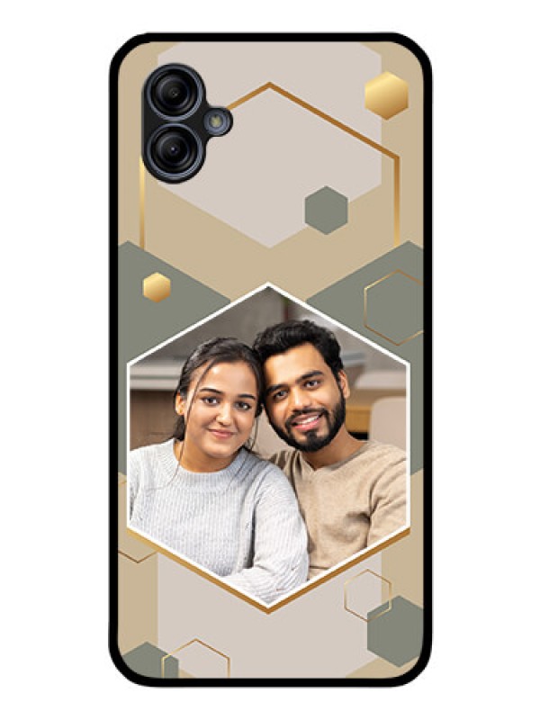 Custom Galaxy A04e Photo Printing on Glass Case - Stylish Hexagon Pattern Design