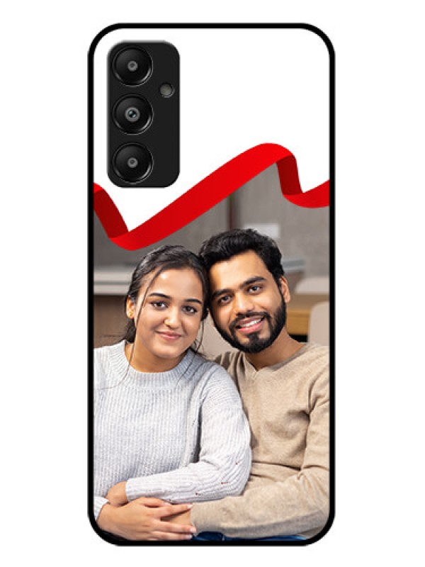 Custom Galaxy A05s Custom Glass Phone Case - Red Ribbon Frame Design
