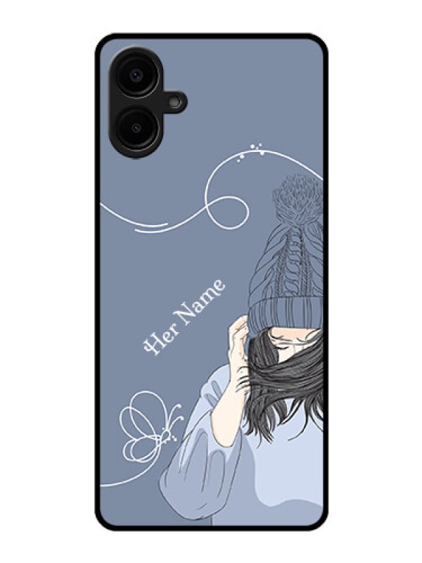Custom Samsung Galaxy A06 Custom Glass Phone CaseGirl In Winter Outfit Design
