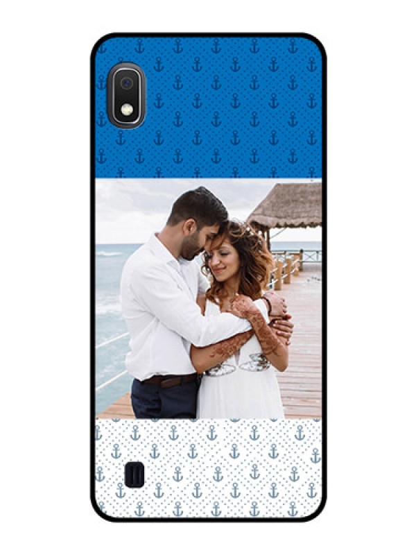 Custom Galaxy A10 Photo Printing on Glass Case - Blue Anchors Design