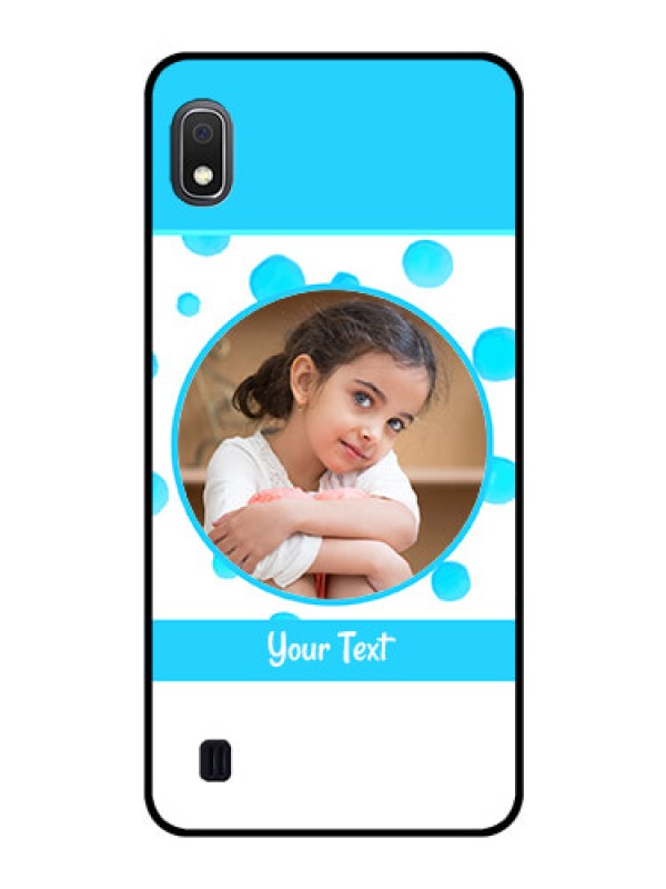 Custom Galaxy A10 Photo Printing on Glass Case - Blue Bubbles Pattern Design