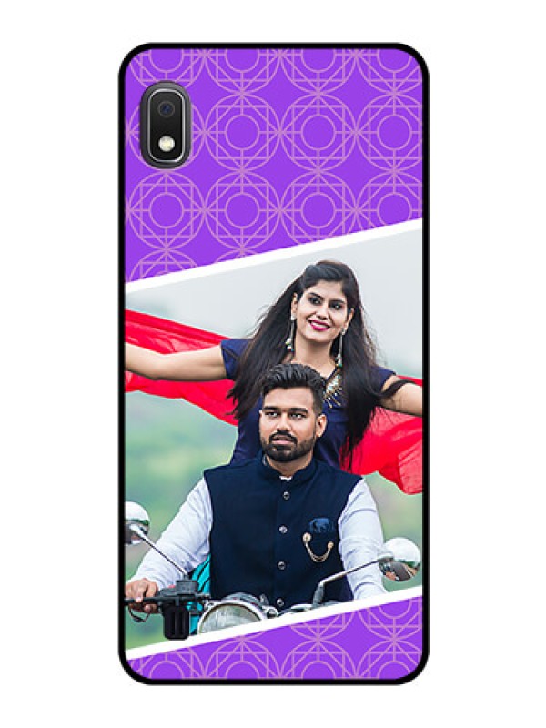 Custom Galaxy A10 Custom Glass Phone Case - Violet Pattern Design