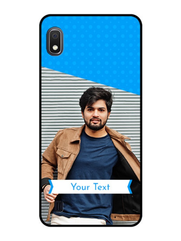 Custom Galaxy A10 Photo Printing on Glass Case - Simple Blue Color Design